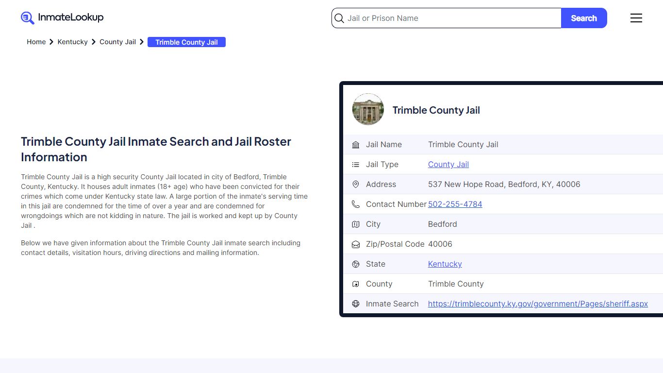 Trimble County Jail Inmate Search and Jail Roster Information