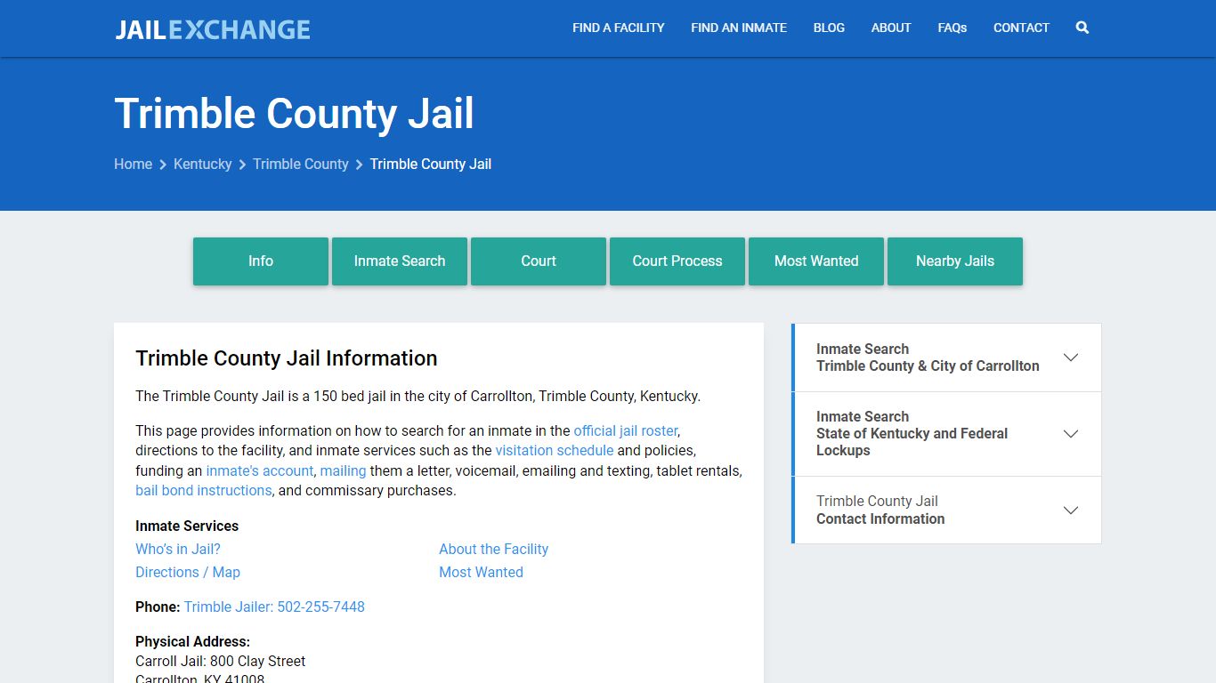 Trimble County Jail, KY Inmate Search, Information